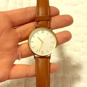 Gold Watch with Brown Leather Band